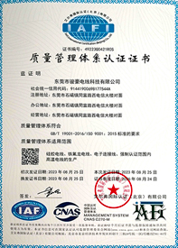 J9国际集团电线ISO质量管理体系证书